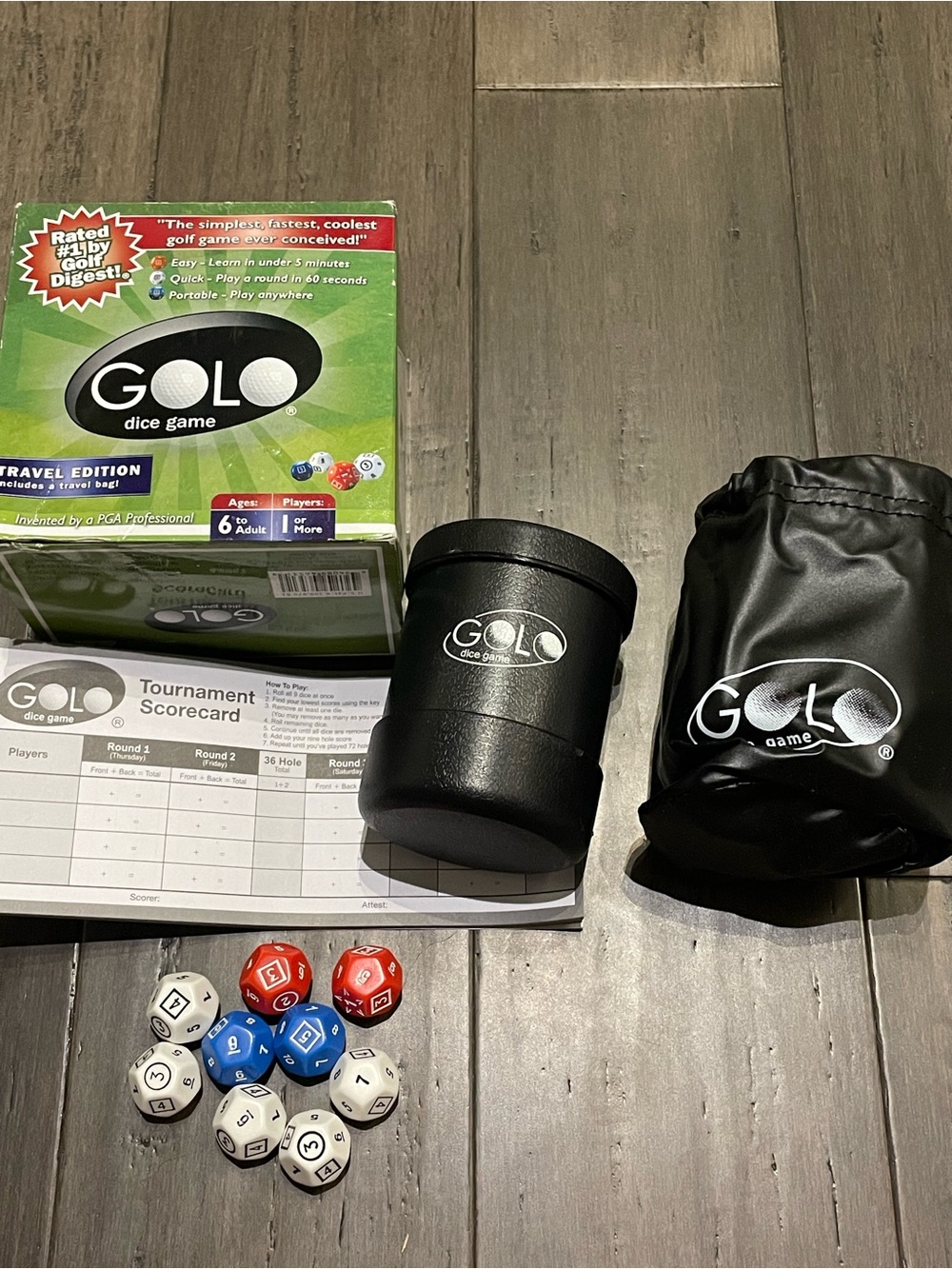 2006 GOLO Golf Dice Game Travel Edition Complete 9 Dice Cup Bag Scorecard